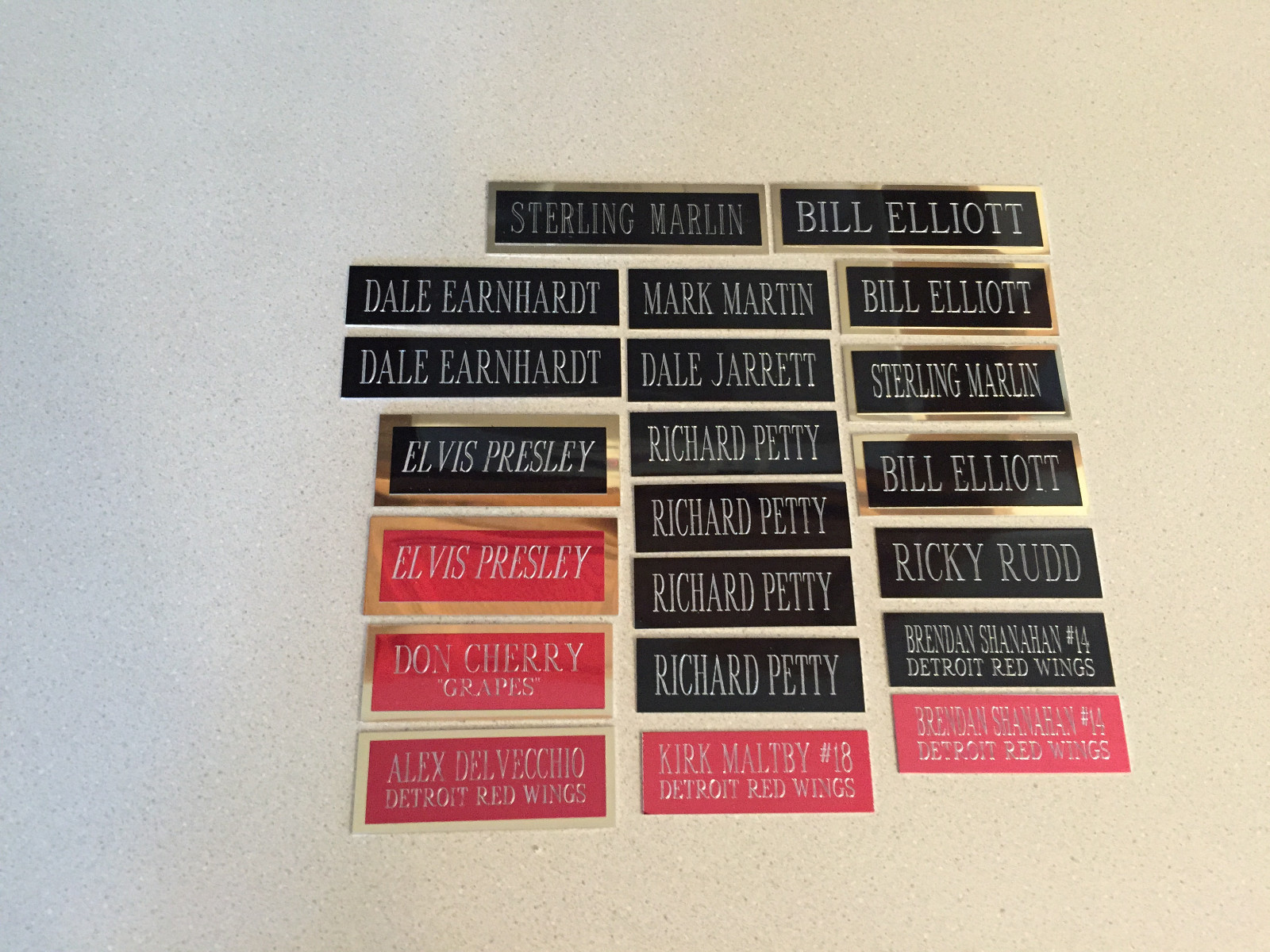 DALE EARNHARDT ENGRAVED PLATES ASST NAMES 21 PLATES IN ALL 1 X 3 AND 1 X 4