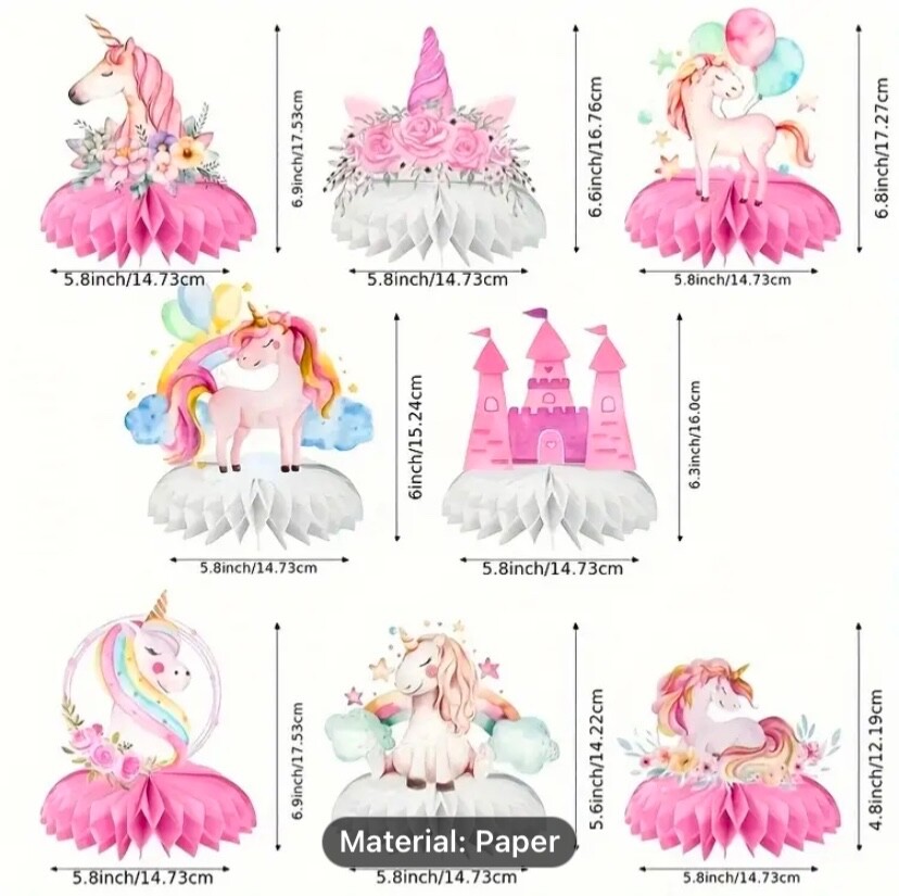 8pcs Cute Unicorn Honeycomb Tabletop Decorations Perfect For parties