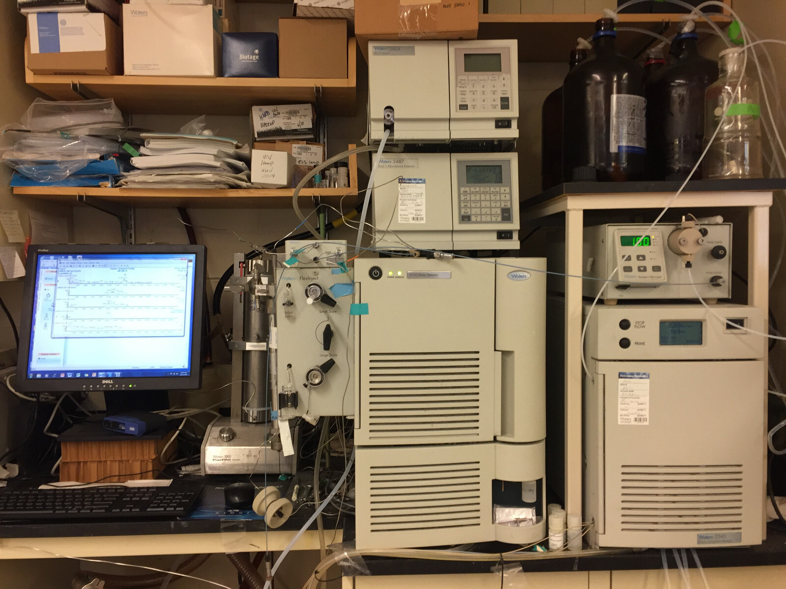 LC-MS analysis of 1 sample with 0-2000 MW on C18 column with MS and UV detectors