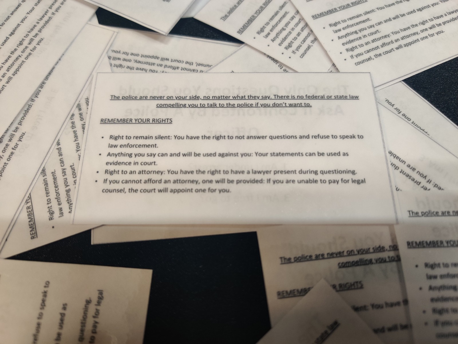 Police Stop Know Your Rights Card – Bill of Rights – Do Not Answer Any Questions