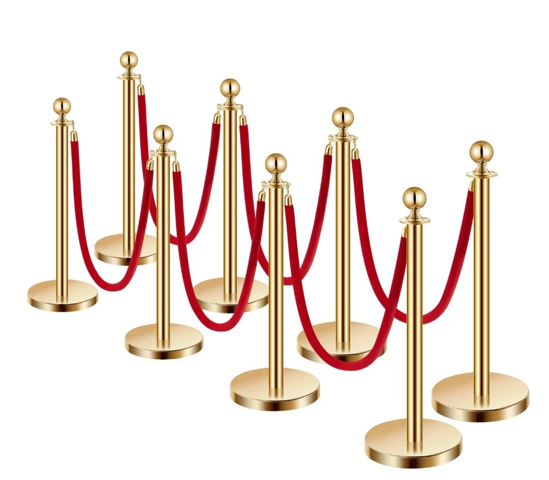 8 Piece Gold Post And Red Ropes With Sand Or Water Filled Base