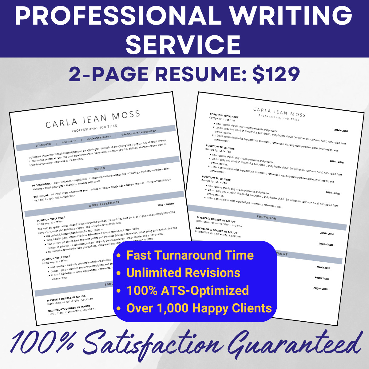 Certified. Experienced Professional Resume Writing EXPERT | 2-Page Resume: $129