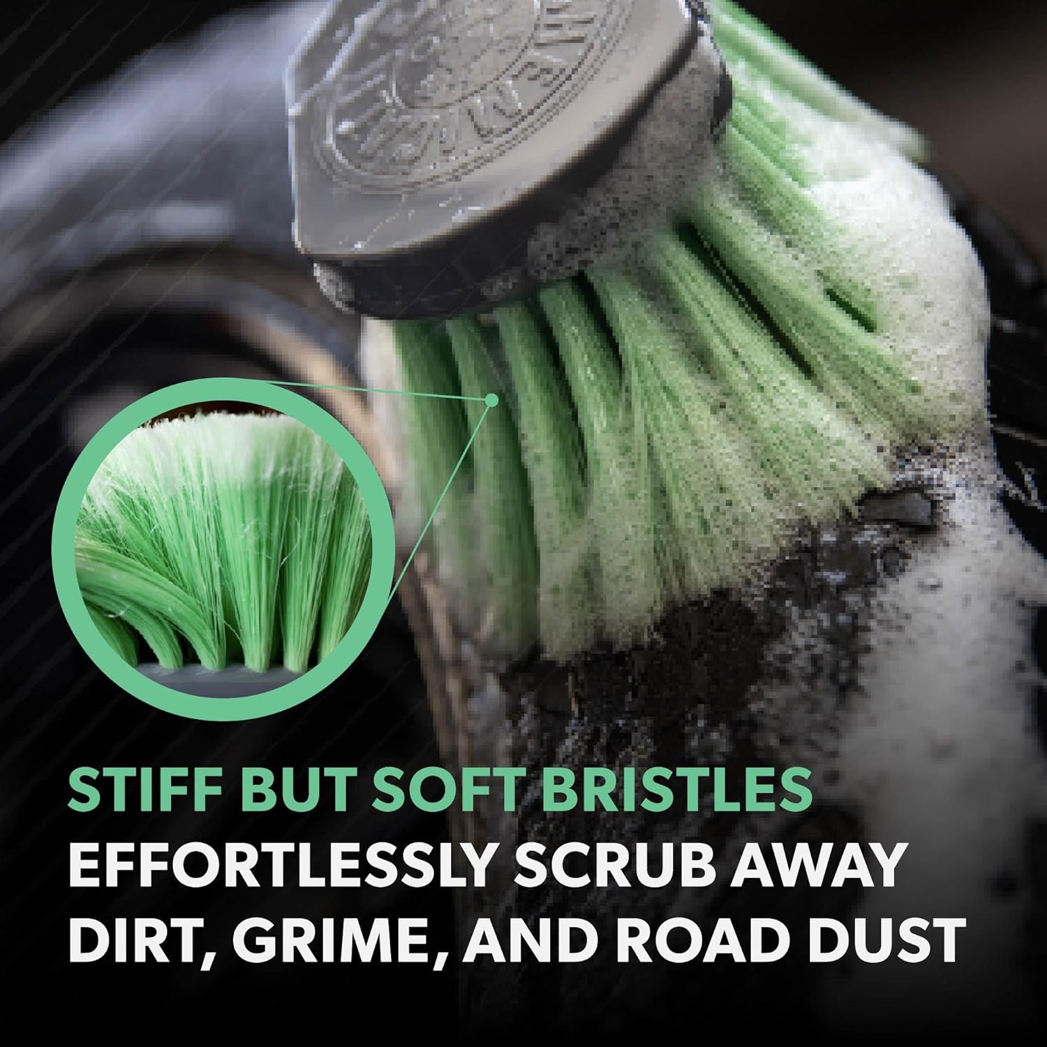Wheelie All Exterior Surface and Wheel Brush, Wheel Cleaner Brush with Soft Bris