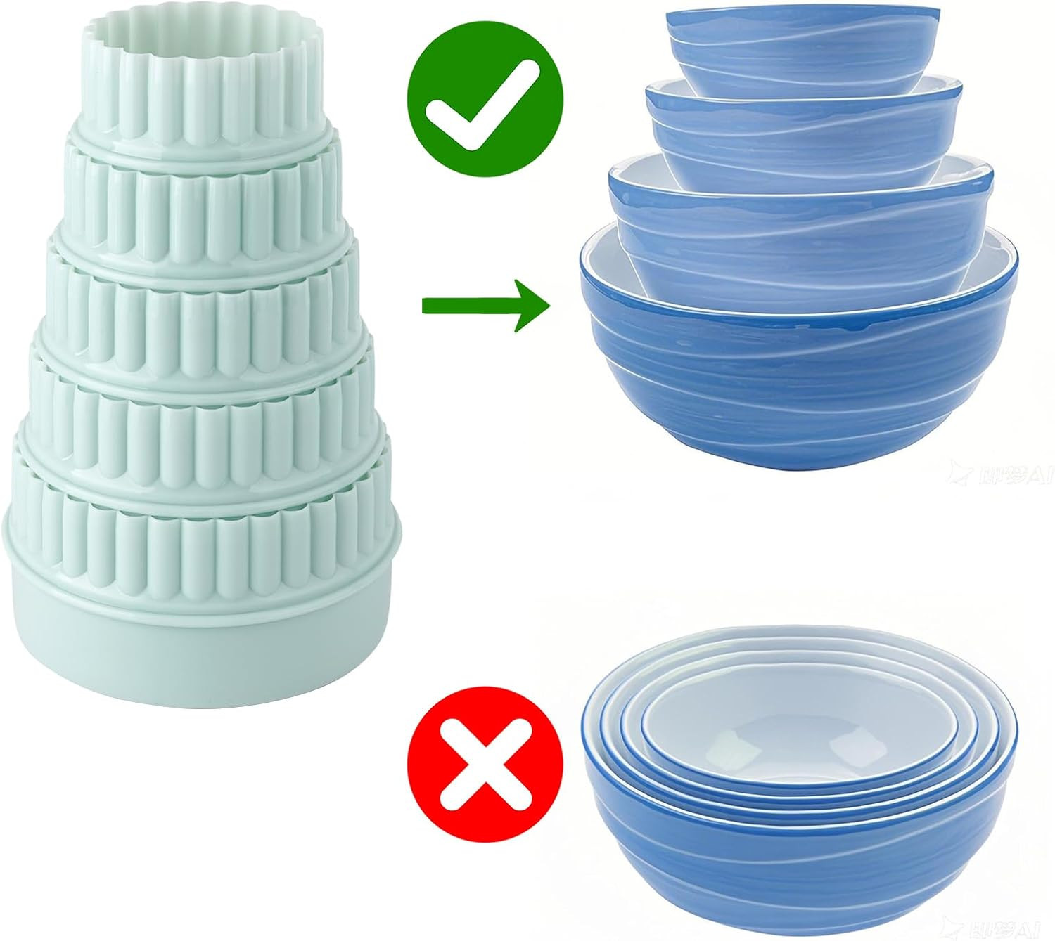 2 Sets Display Stands for Pyrex Bowls 16Pcs, Stacker Rings for Cabinet Organizer