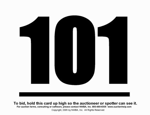 Auction Bid Cards – 8-1/2 x 11 on white card stock, double sided/single collated