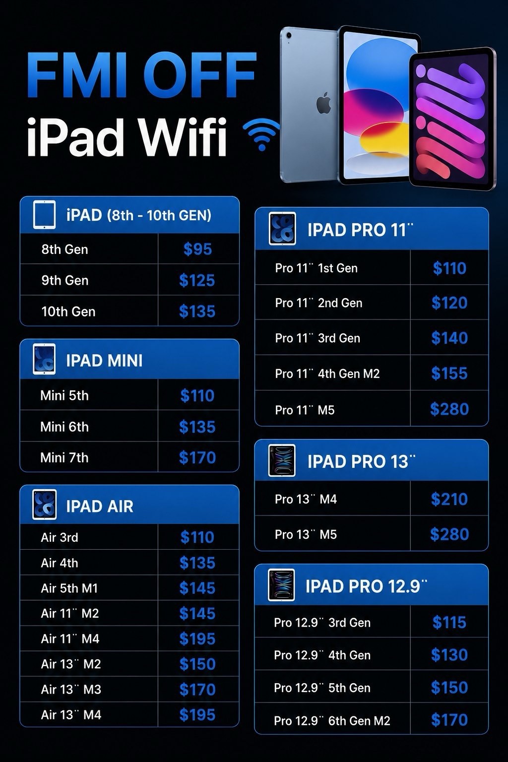 FMI OFF (Apple Watch & iPad Wifi) Remote Service✅