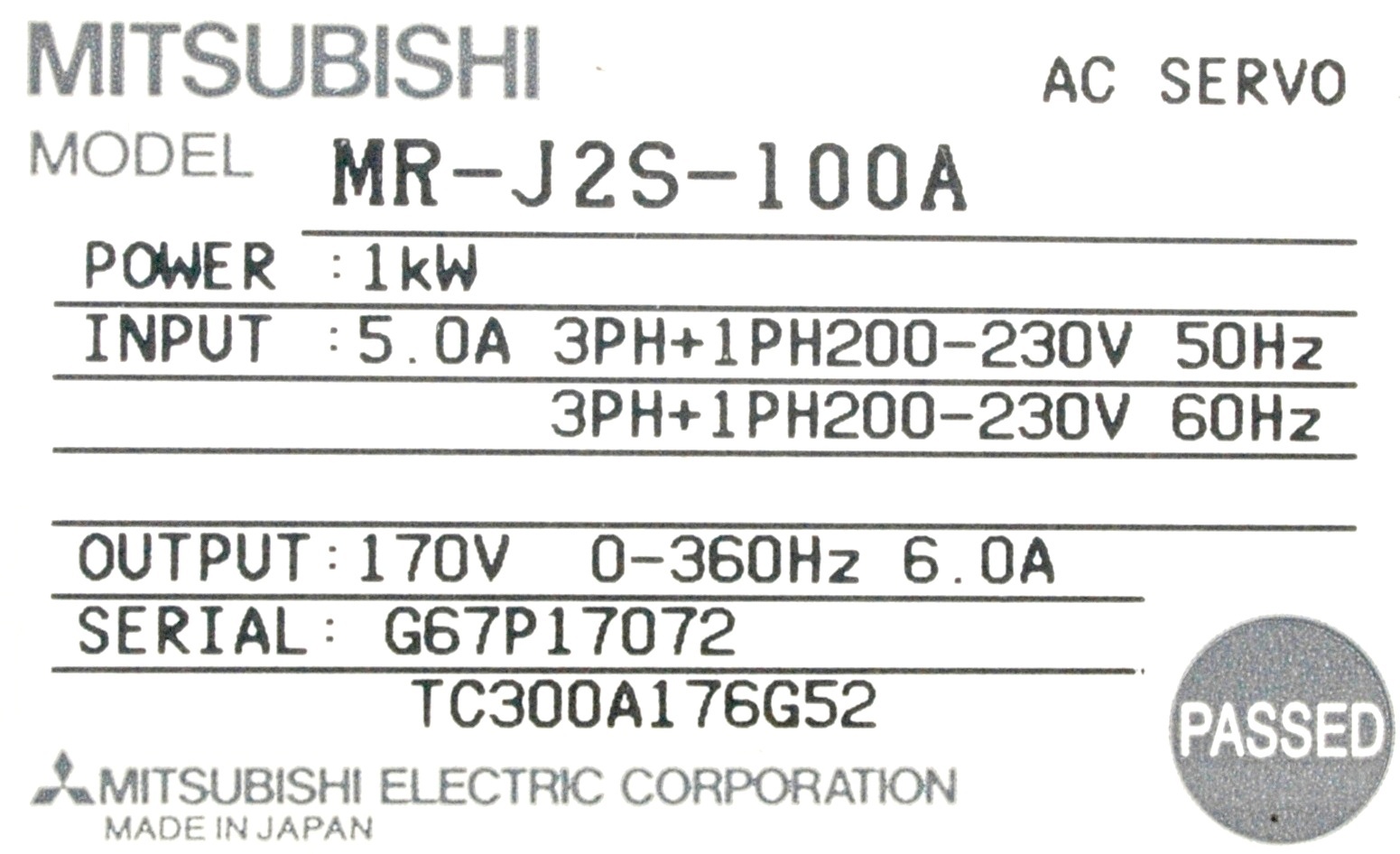 Mitsubishi Drives-AC Servo MR-J2S-100A *REPAIR EVALUATION ONLY* [PZJ]