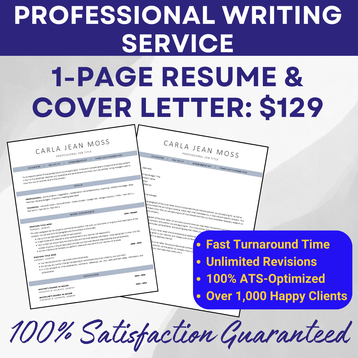Experienced Professional Resume Writing EXPERT— 1-Page Resume+Cover Letter: $129