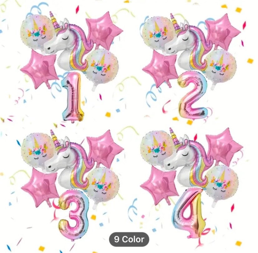 6pcs Whimsy Wings Unicorn Themed Party Balloons Set, Large 32-Inch Number 4