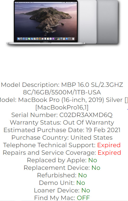 APPLE Macbook iMac Mac Mini Ipad Info Check Service CHECK PHOTO SAMPLE