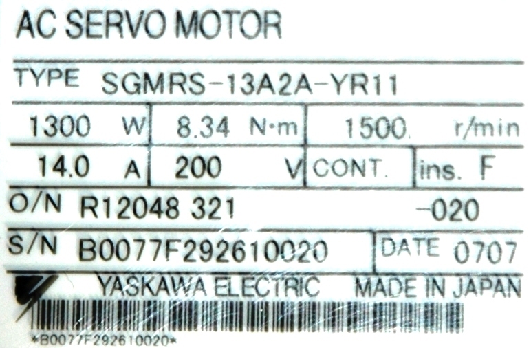 Yaskawa AC-Servo Motor SGMRS-13A2A-YR11 *REPAIR EVALUATION ONLY* [PZJ]