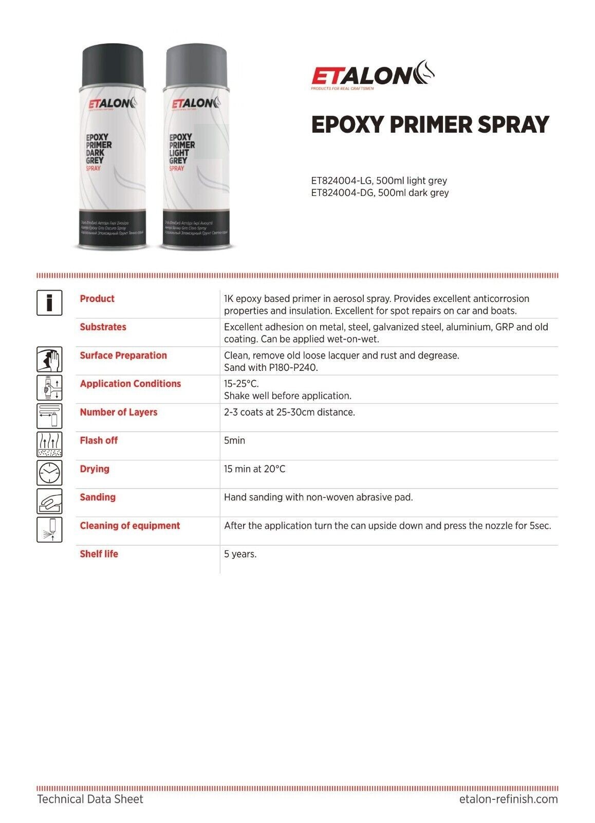 🎖ETALON ET-824004-LG GRAY 999 Epoxy Primer SPRAY 500ml “Award Winner”