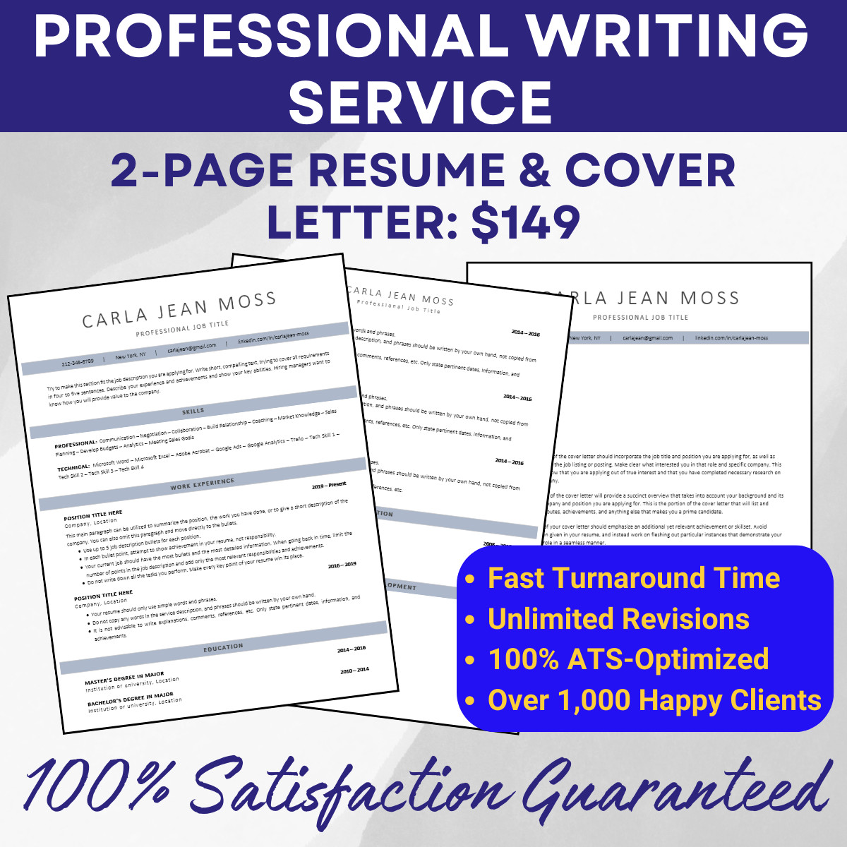 Experienced Professional Resume Writing EXPERT 2-Page Resume +Cover Letter: $149