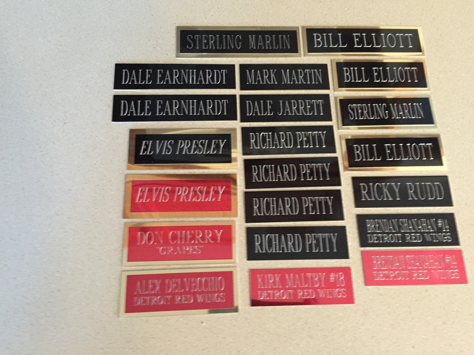 DALE EARNHARDT ENGRAVED PLATES ASST NAMES 21 PLATES IN ALL 1 X 3 AND 1 X 4