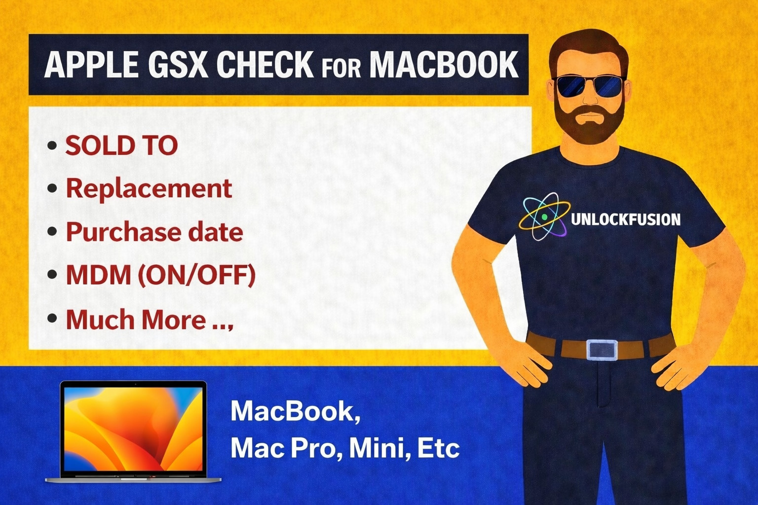 Full Info Check, For Macbook, iMac, Mac Pro, Fmi, Sold by, Carrier, Country S/N