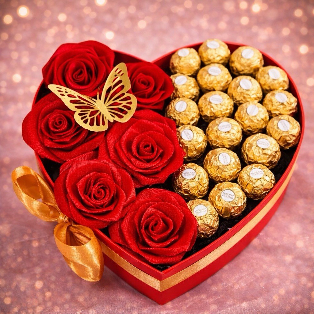Ferrero Rocher Heart-Shaped Chocolates Red Roses Butterfly Valentine’s Day