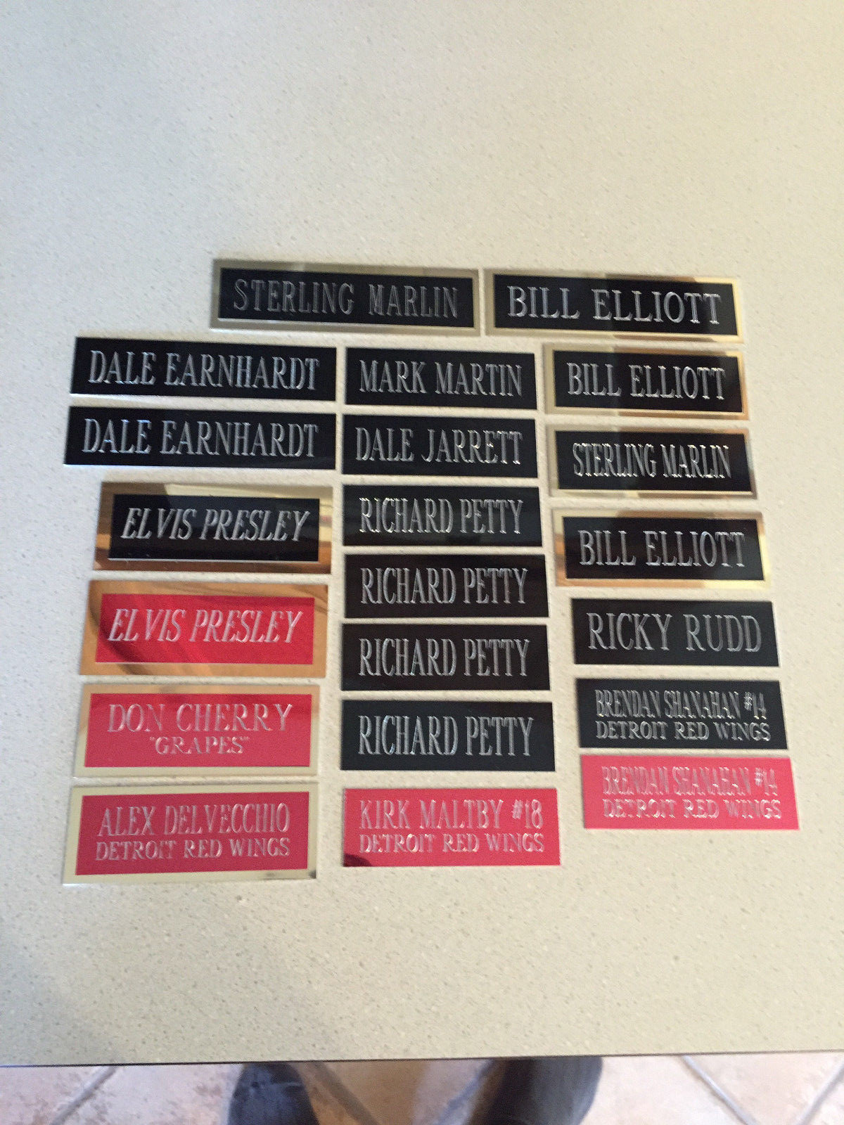 DALE EARNHARDT ENGRAVED PLATES ASST NAMES 21 PLATES IN ALL 1 X 3 AND 1 X 4