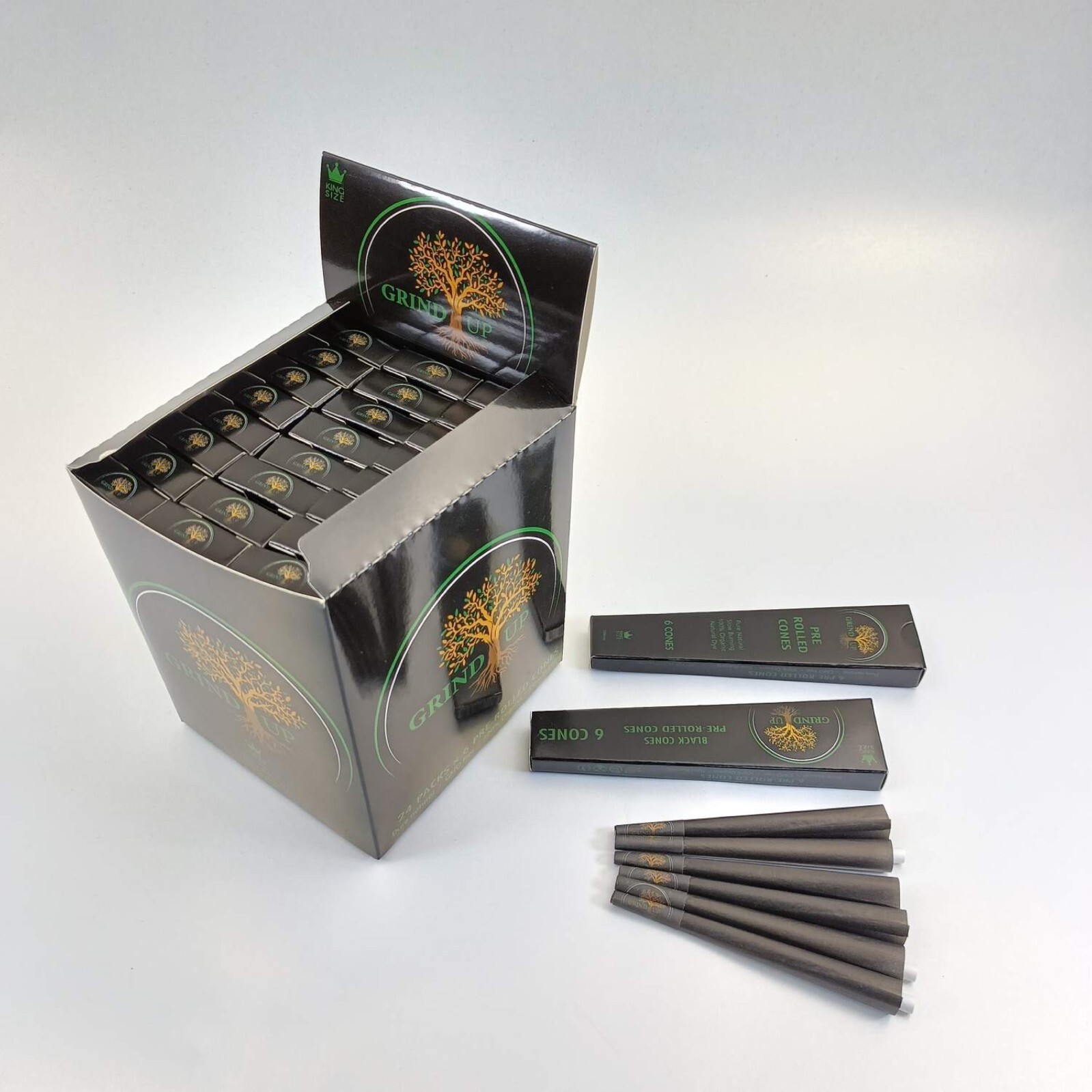 Grind Up Cones Black Organic King Size: 144 Pack – All Natural Hemp