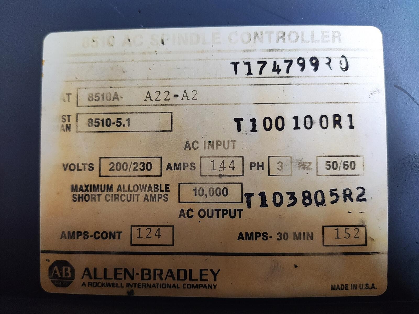 Allen Bradley 8510A-A22-A2 Digital AC Spindle Drive 8510 (Repair/Repair)