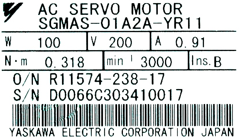 Yaskawa Motors AC-Servo SGMAS-01A2A-YR11 *REPAIR EVALUATION ONLY* [PZJ]