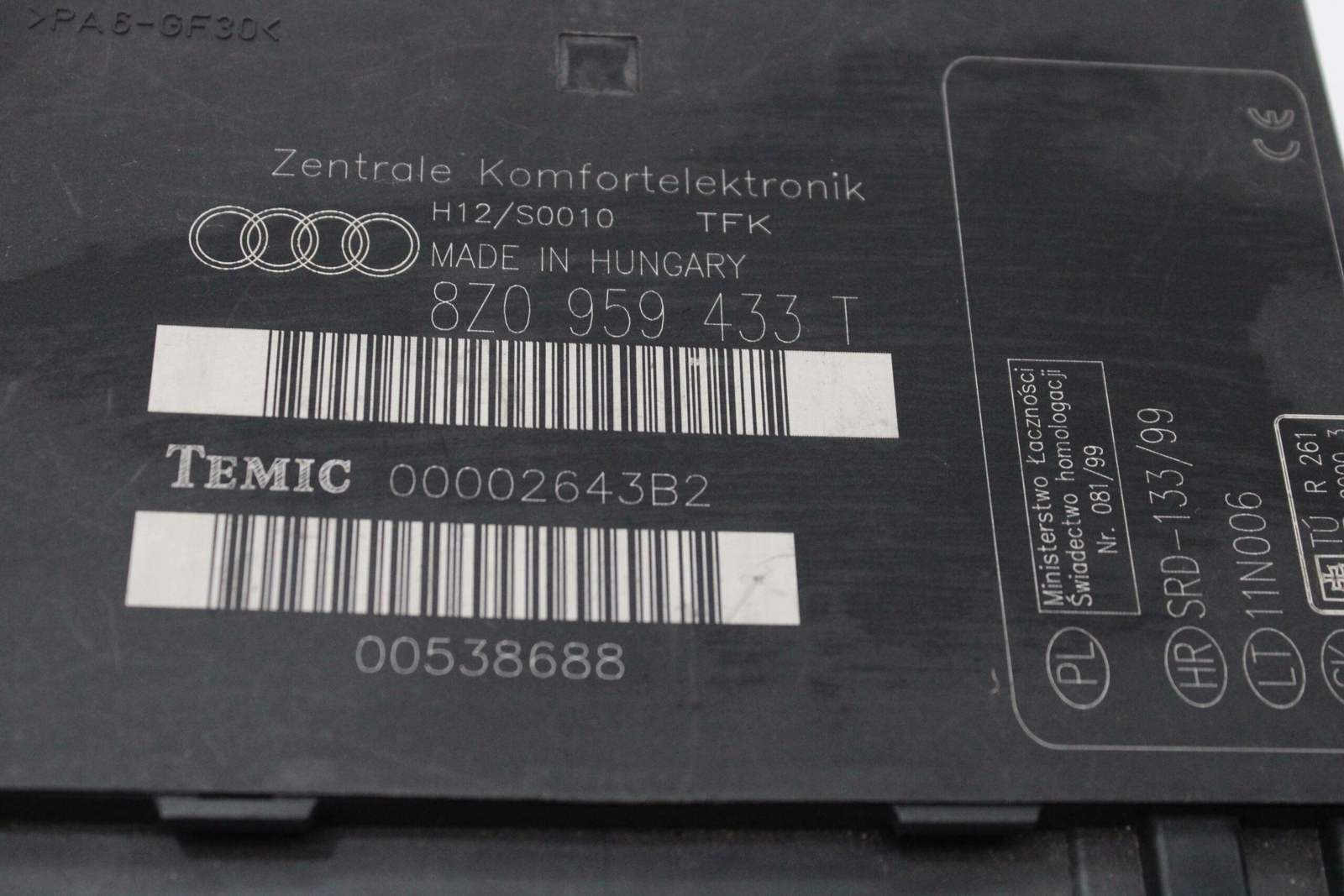 Comfort control unit Audi A2 8Z0959433T 8Z0 959 433 T TEMIC 00002643B2