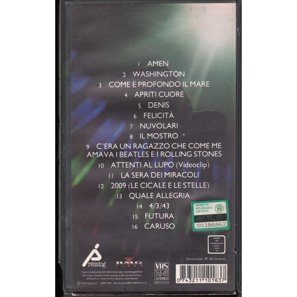 Lucio Dalla VHS Amen Pressing – 74321110183 New