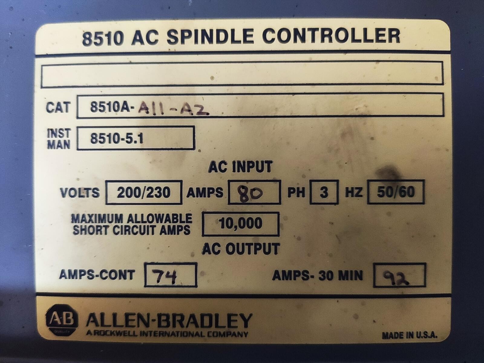 Allen Bradley 8510A-A11-A2 Digital AC Spindle Drive 8510 (Repair/Repair)