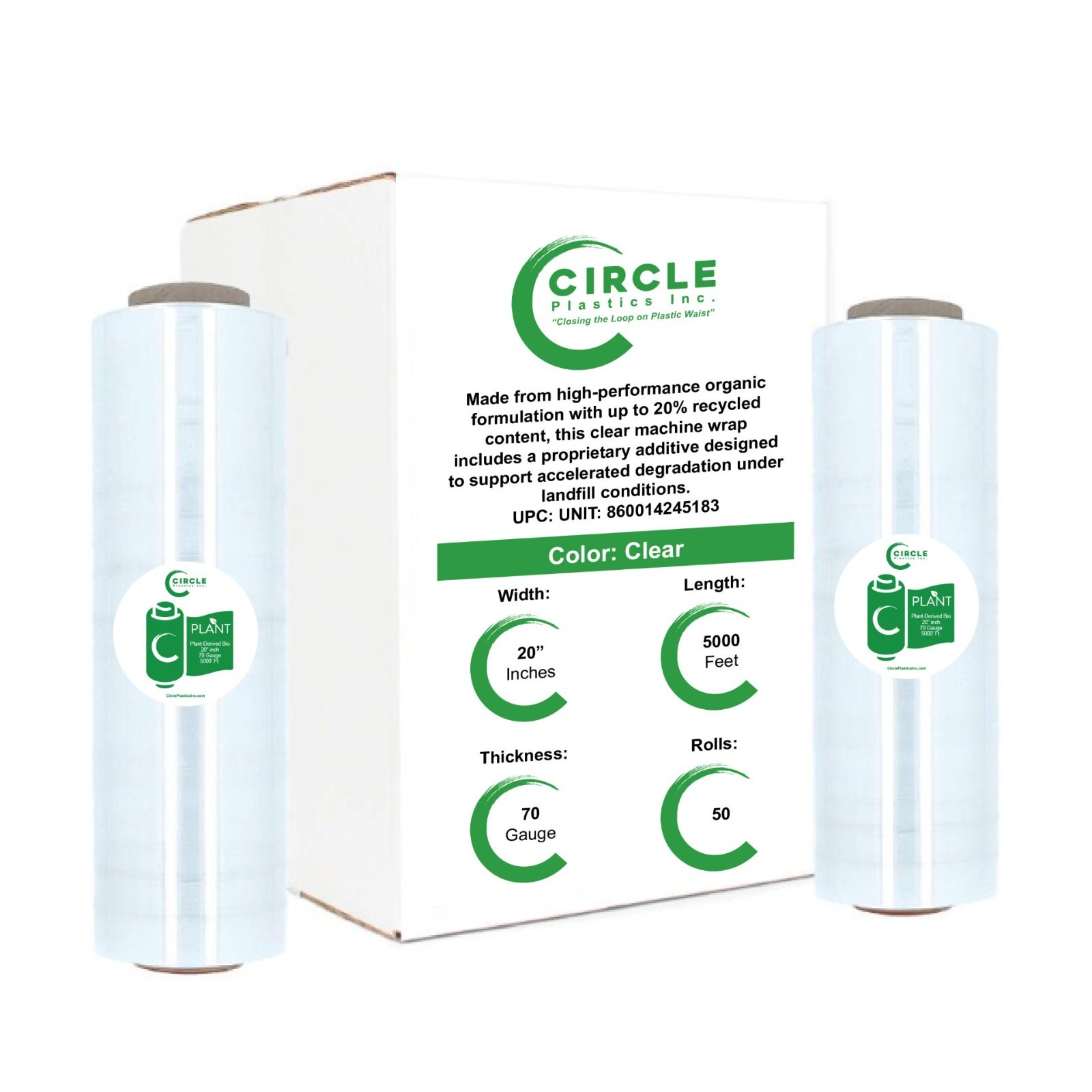 Circle Plastics Inc. Biodegradable Machine Roll Stretch Film (20″) 1 pallet