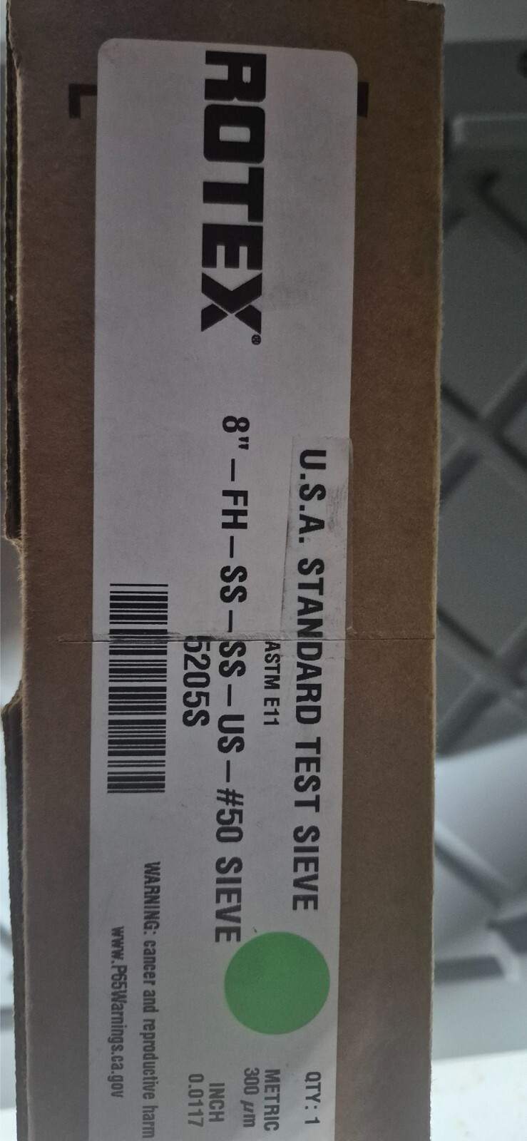 New Rotex 8 inch full height stainless steel 50 mesh tyler sieve with brush