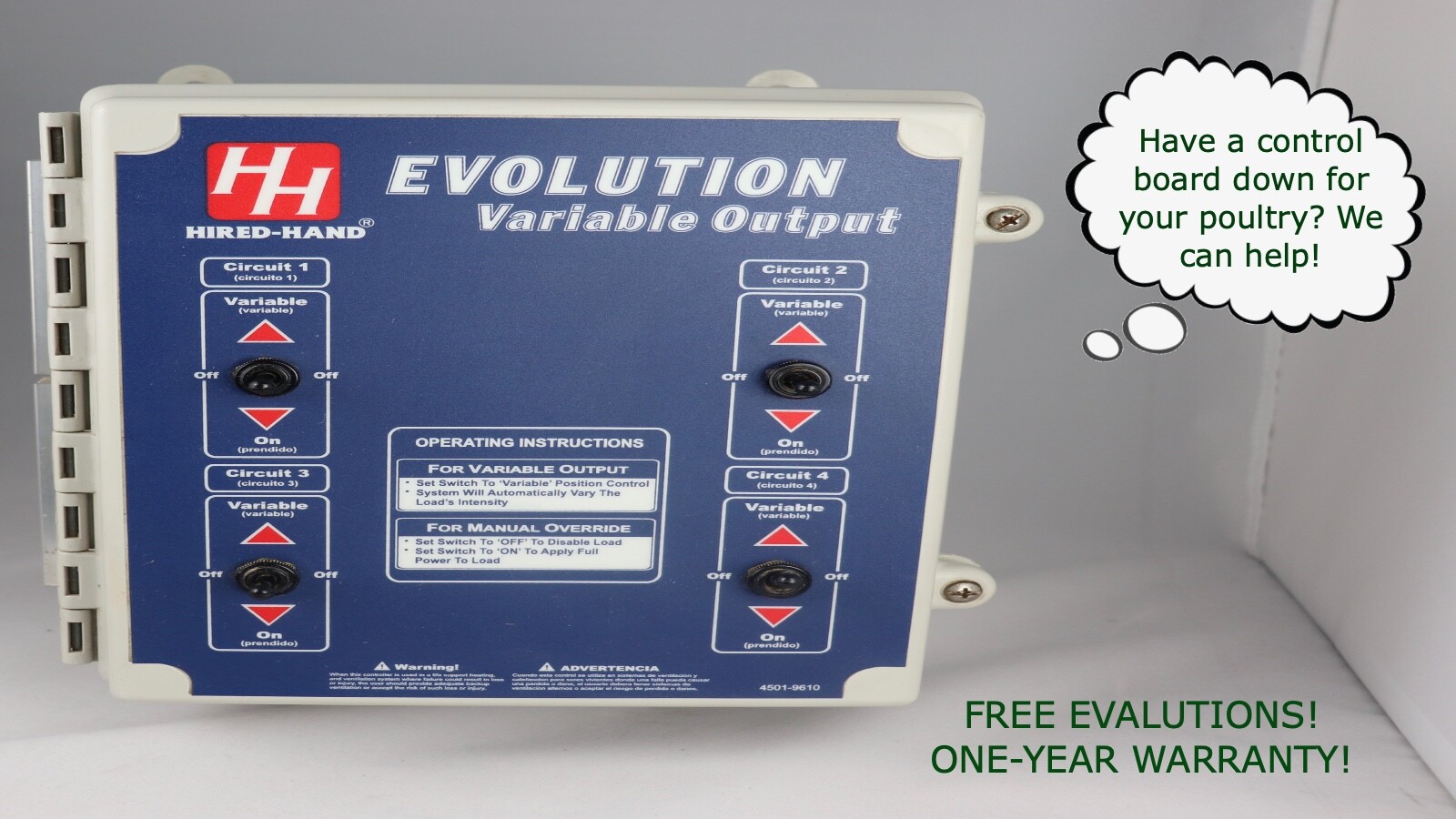 Hired-hand Evolution Variable output control board power switch REPAIR SERVICE 