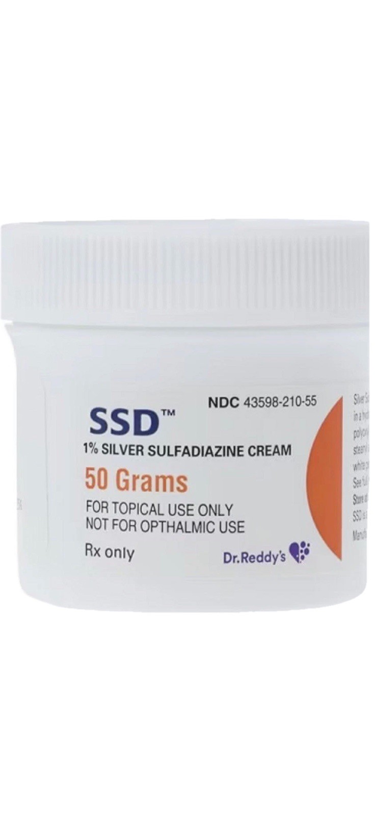 SSD Silver Sulfadiazine Cream, 1%, 50g Jar EXP: 08/2026 Sealed New