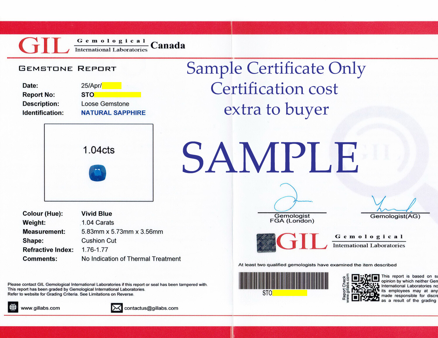 Authentication Certificate for All Natural Gemstone. We Sell Only Earth Mined.