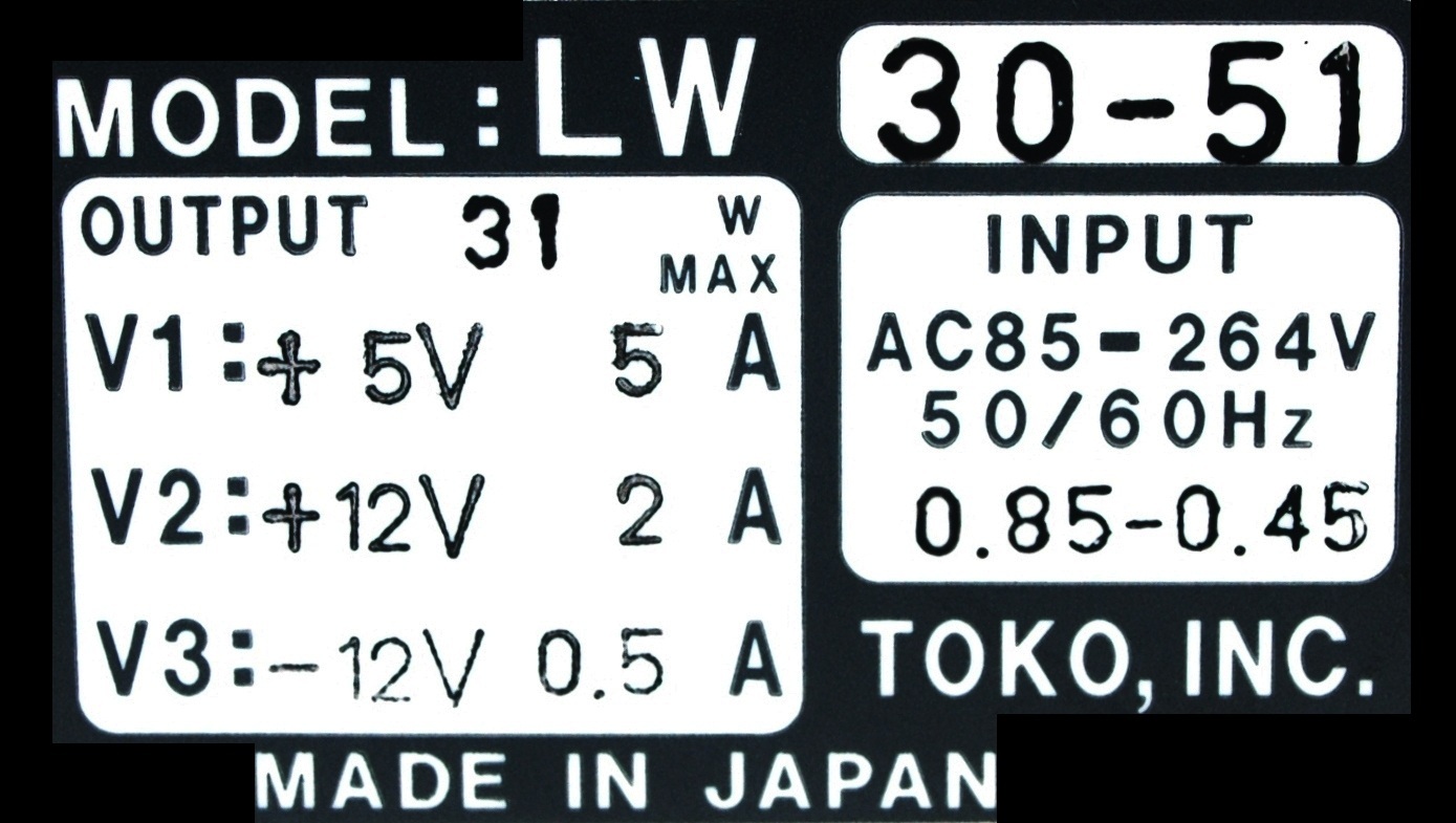 Toko Inc Power Supply LW30-51 *REPAIR EVALUATION ONLY* [PZJ]