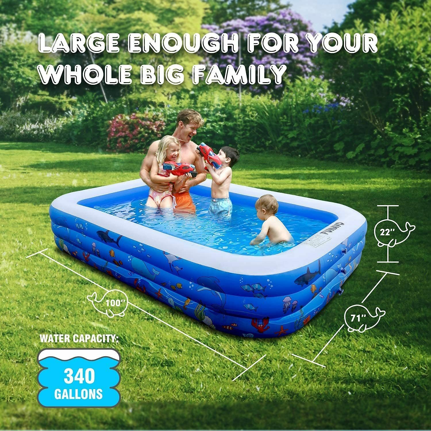 FUNAVO 100″ X71″ X22″ Inflatable Swimming Pool
