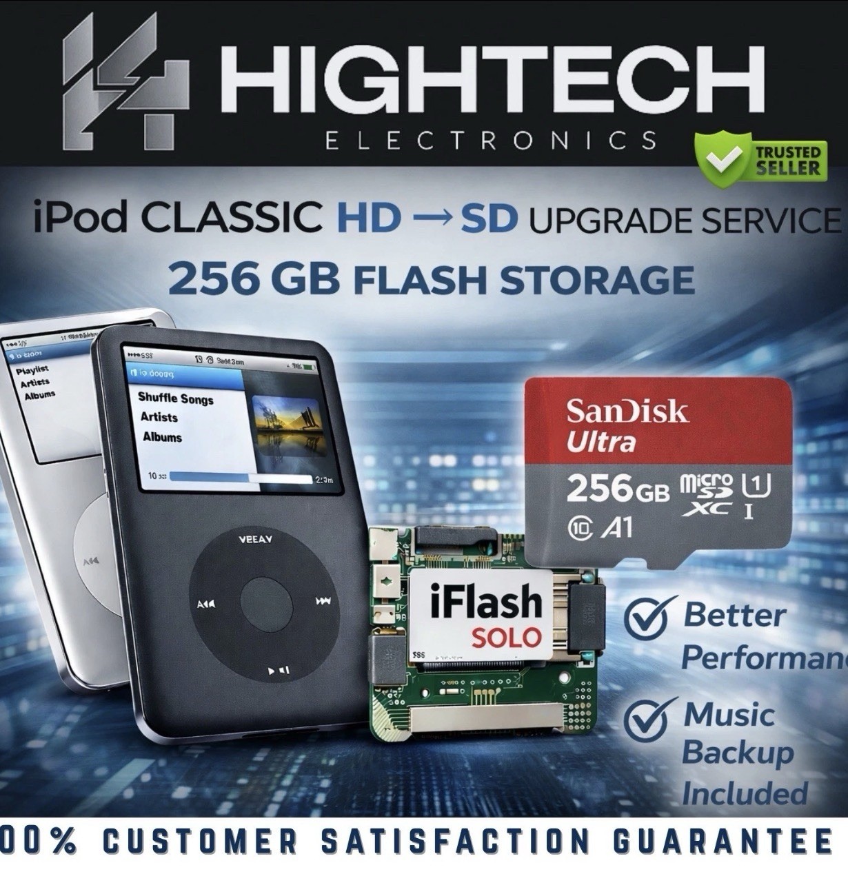 IPod Classic Bluetooth Upgrade – 256GB + 3000mAh Battery + iFlash
