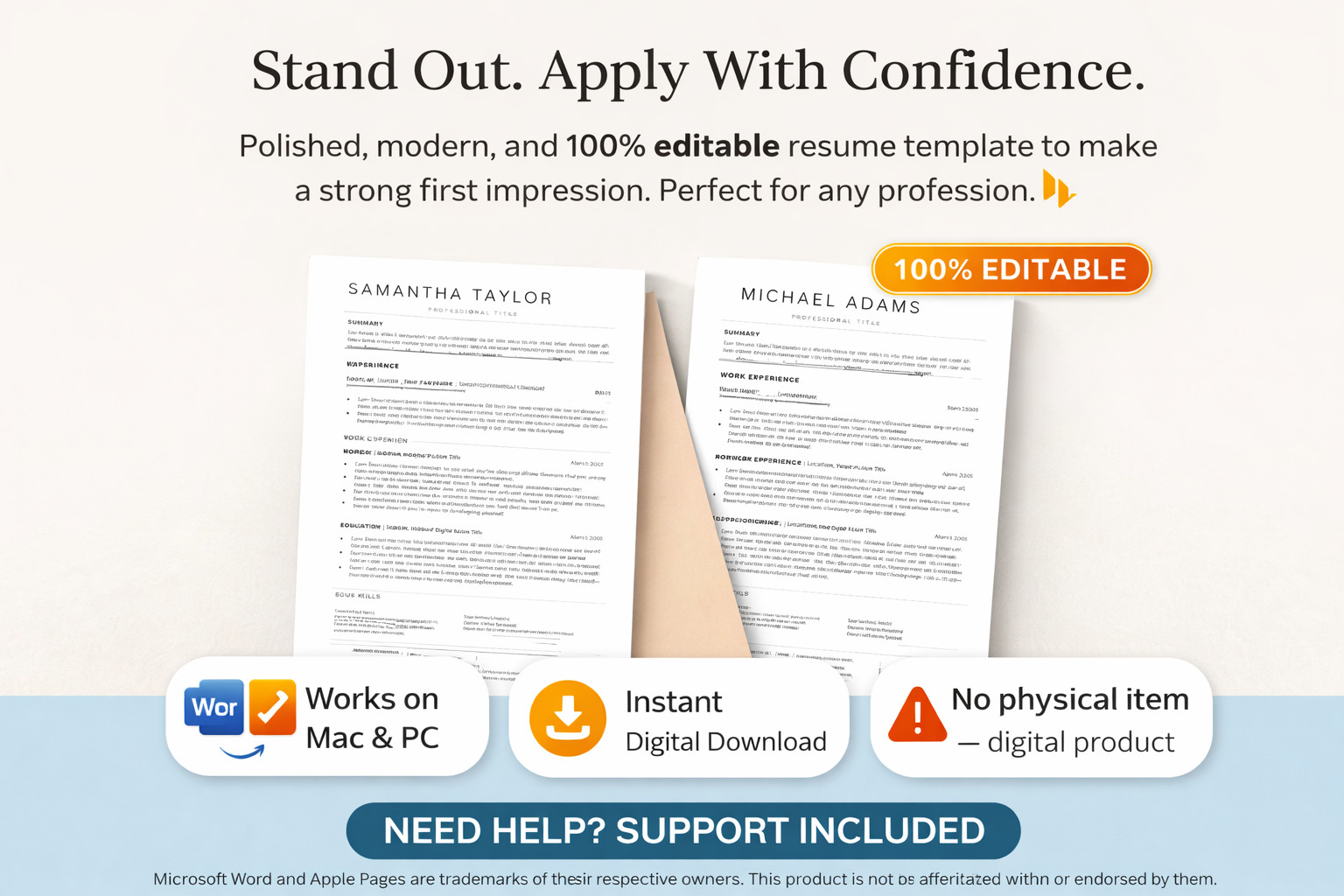 US ATS Resume Template | Professional CV + Cover Letter Editable.