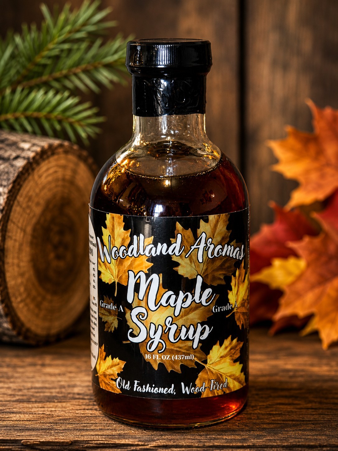 Woodland Aromas Maple Syrup 16 fl oz Old Fashioned Wood Fired Maple Syrup