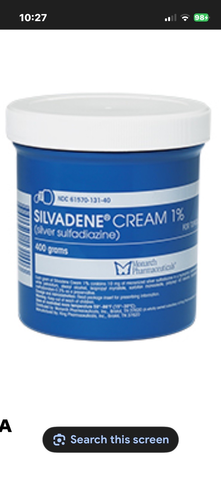 Silver Sulfadiazine Cream, 1%, 400g Jar (EXP: 09/2028)
