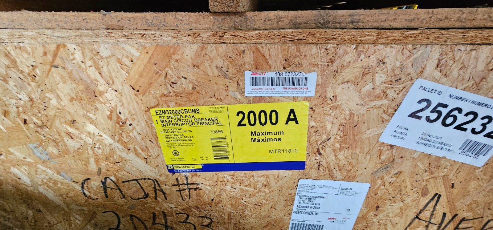 Ez meter-pak main circuit breaker interruptor panel, 2000A. new in box.