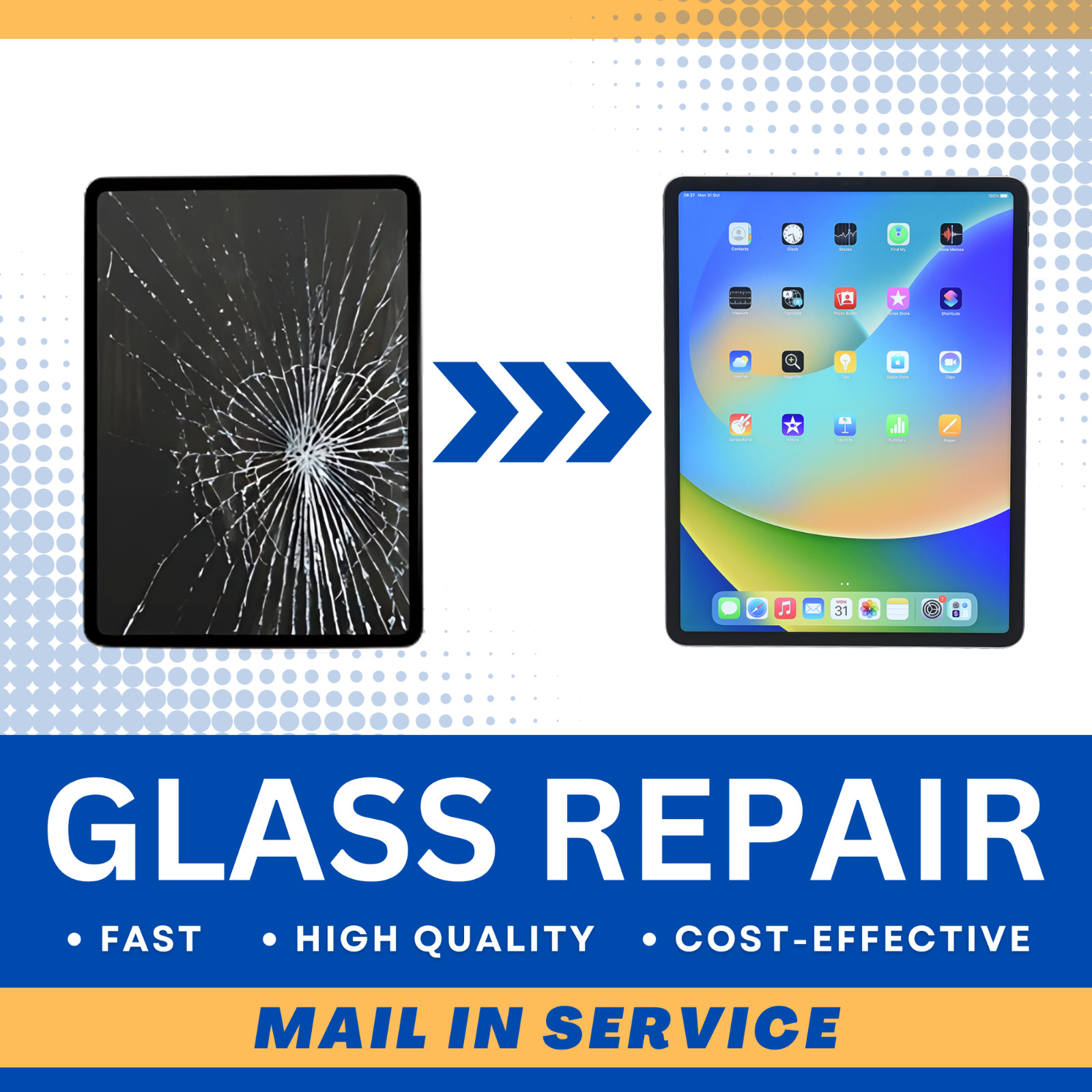 iPad 5-9th Gen Front Glass Repair Service Fast Mail-In