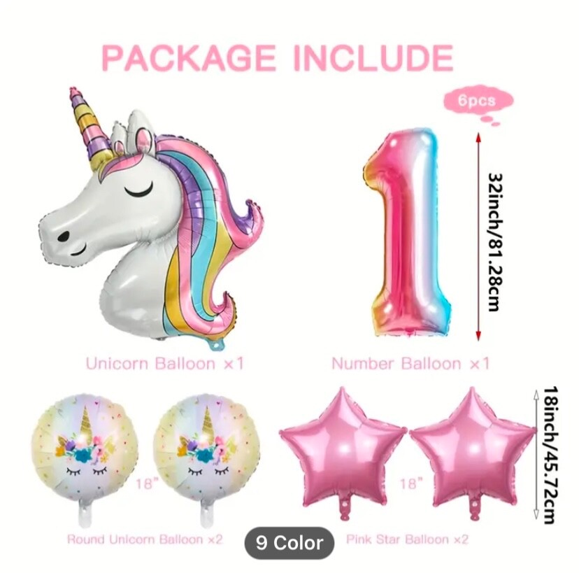 6pcs Whimsy Wings Unicorn Themed Party Balloons Set, Large 32-Inch Number 4