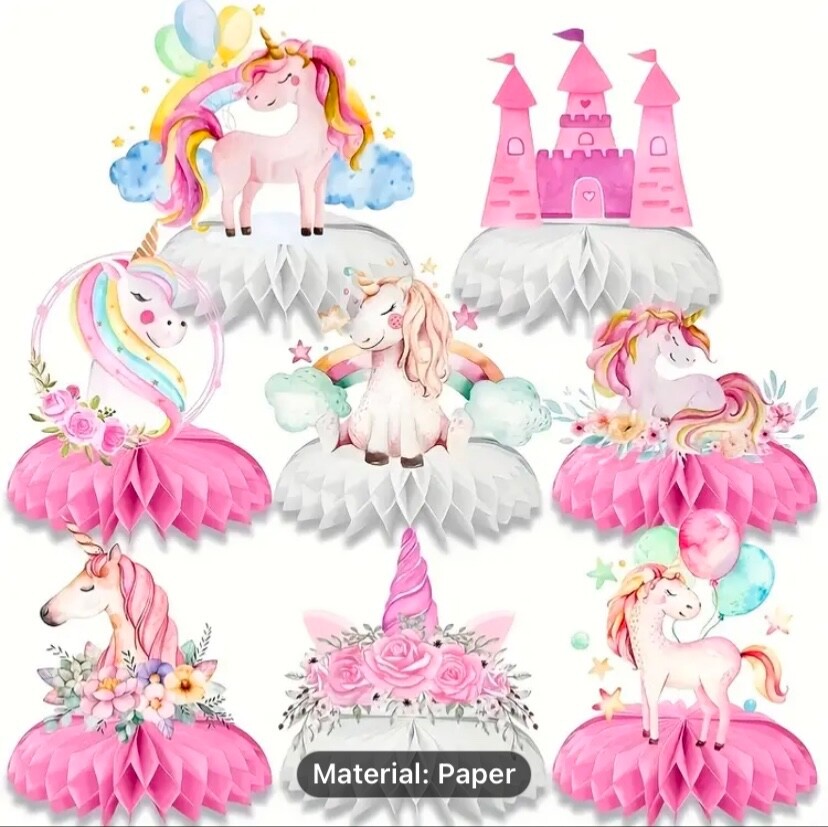 8pcs Cute Unicorn Honeycomb Tabletop Decorations Perfect For parties
