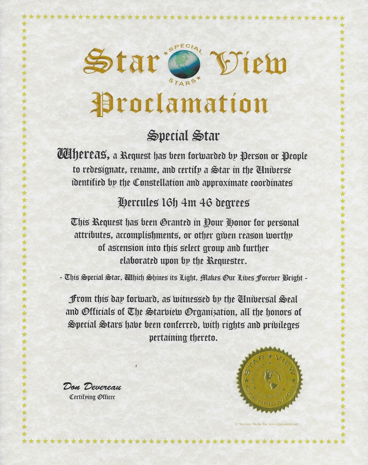 Name A Star Gift For Any Occasion. Recognize A Special Person.