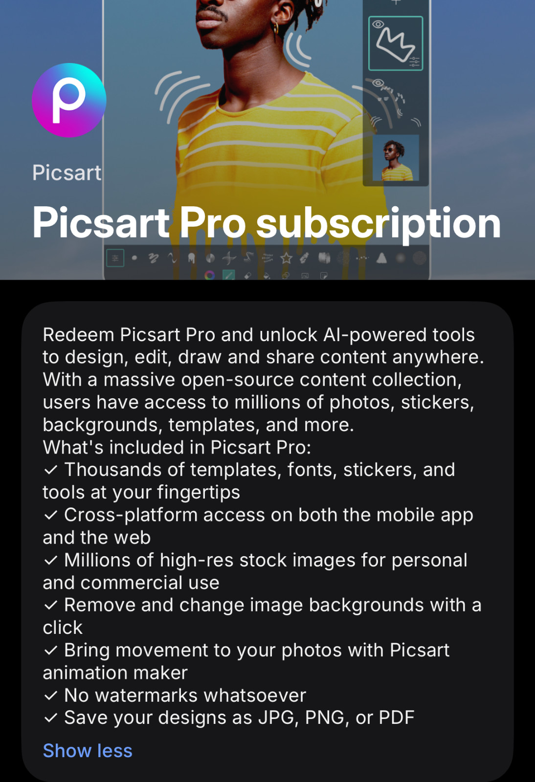 Picsart AI Design 1 Year Pro Subscription
