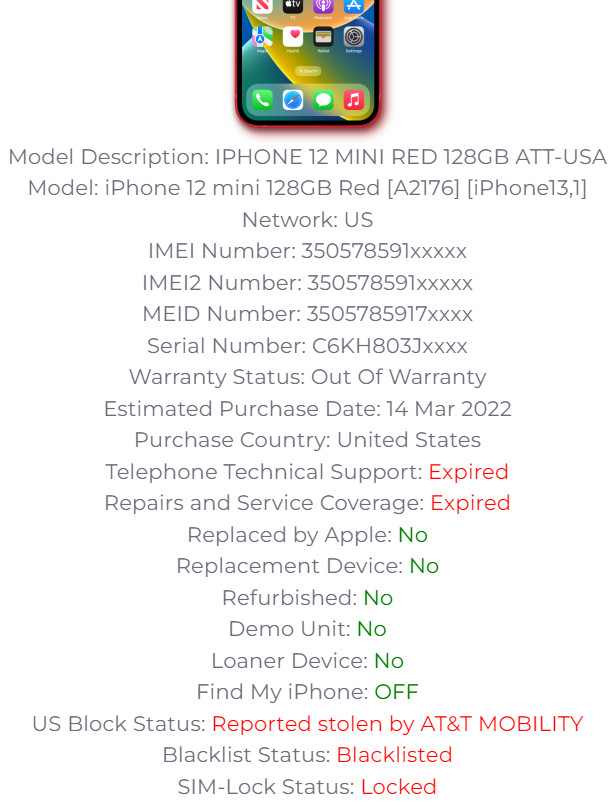 Apple service info Check SIMLOCK|BLACKLIST| ICLOUD STATUS|Carrier|Find My Iphone
