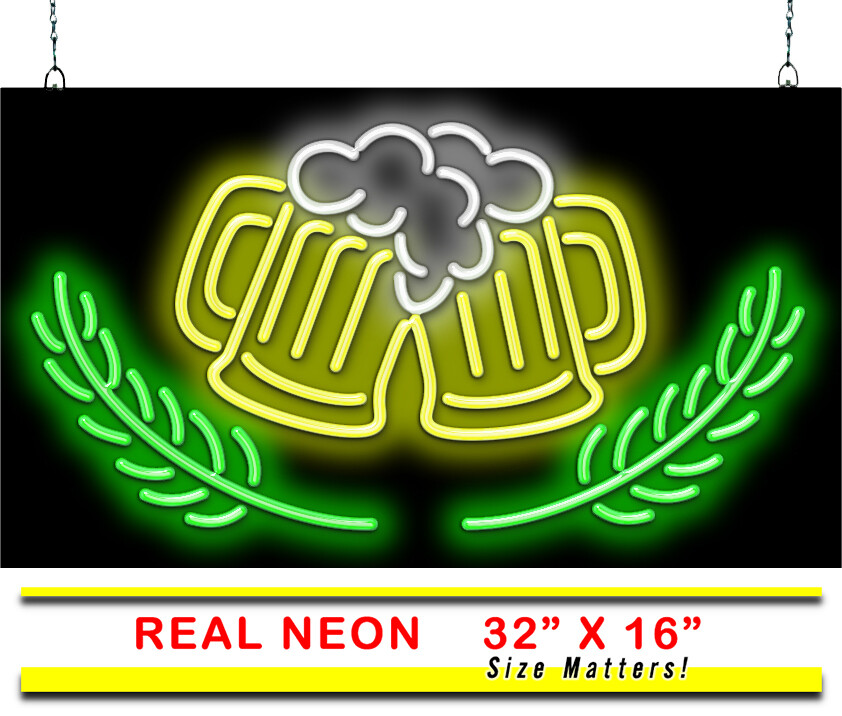 Beer Mugs Neon Sign | Jantec | 28″ x 16″ | Pub Bar Club Party Man Cave Drinks