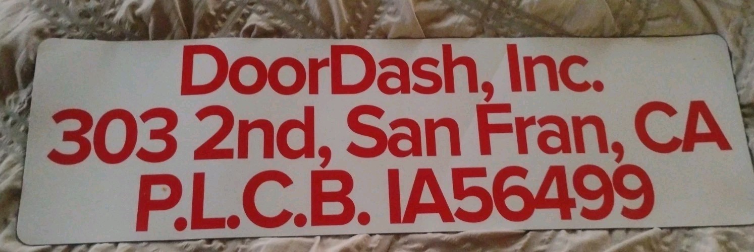 Doordash Large PLCB PA Delivery Car Magnet