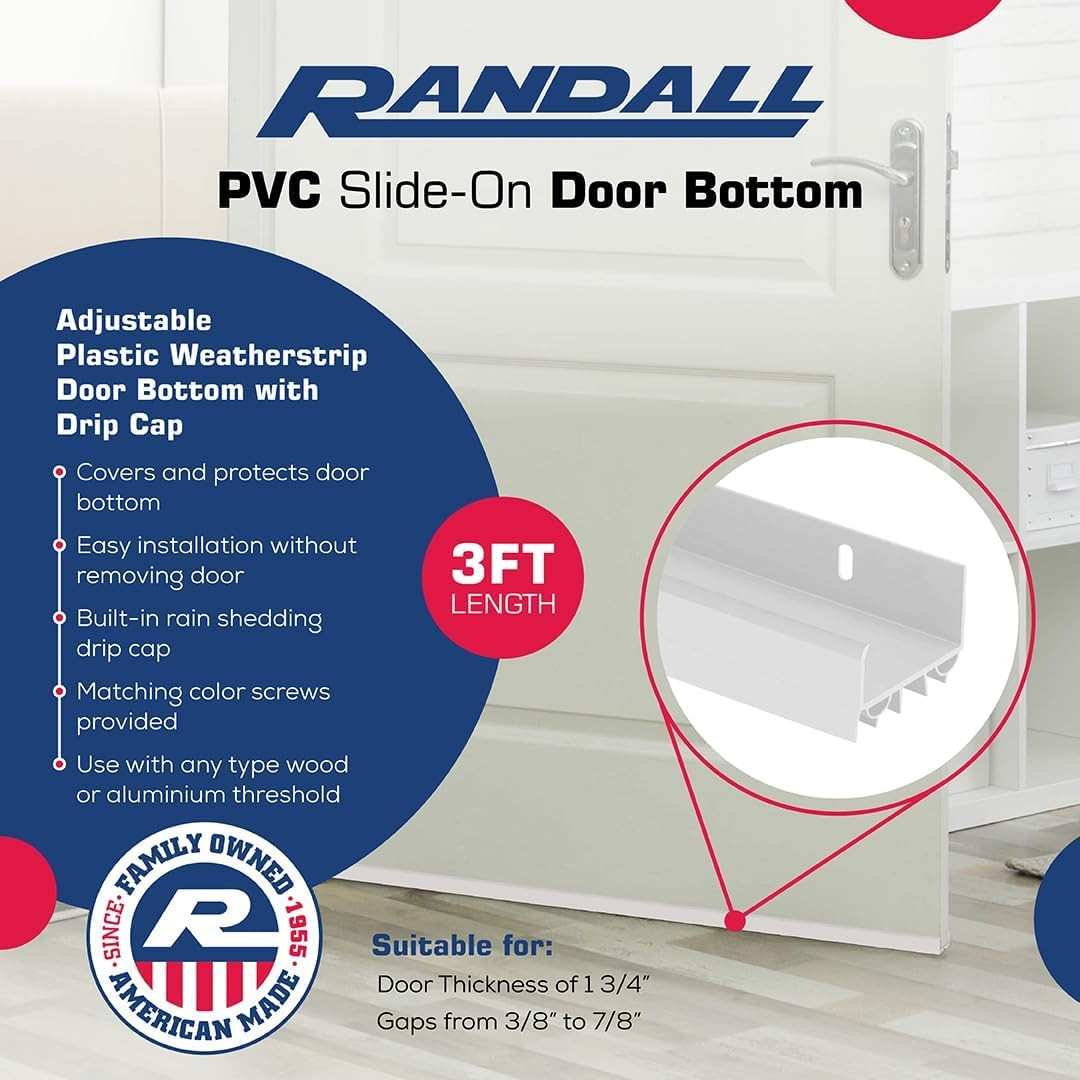 Adjustable PVC Slide-On Door Bottom Weatherstrip | 3 Feet (36-Inch) | White