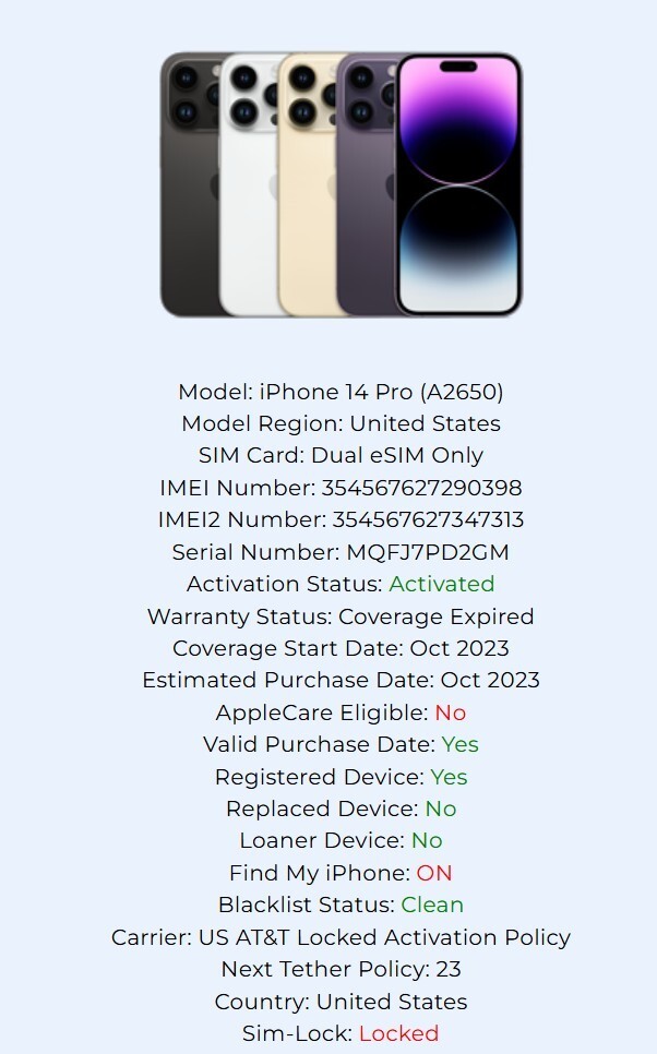 Apple service info Check SIMLOCK|BLACKLIST| ICLOUD STATUS|Carrier|Find My Iphone