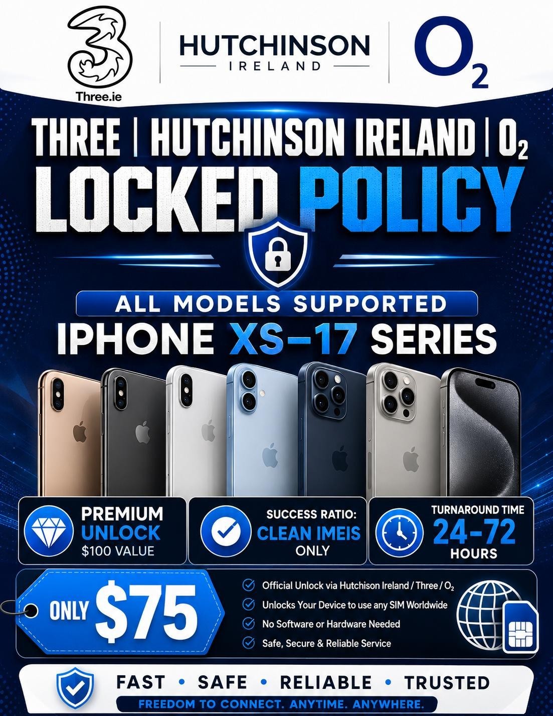 iPhone IMEI Unlock Service 3/O2 Locked Policy HUTCHINSON IRELAND
